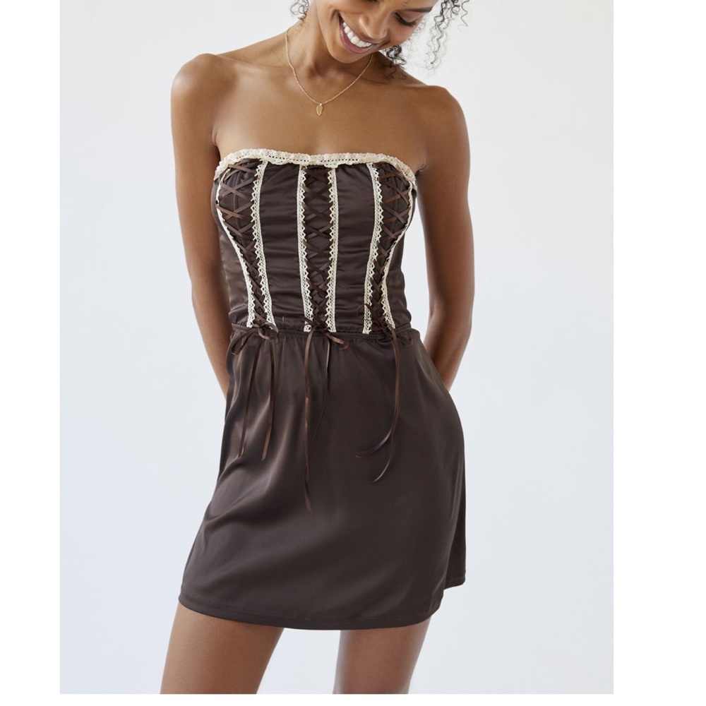 Urban Outfitters Brown Corset Strapless Mini Dress